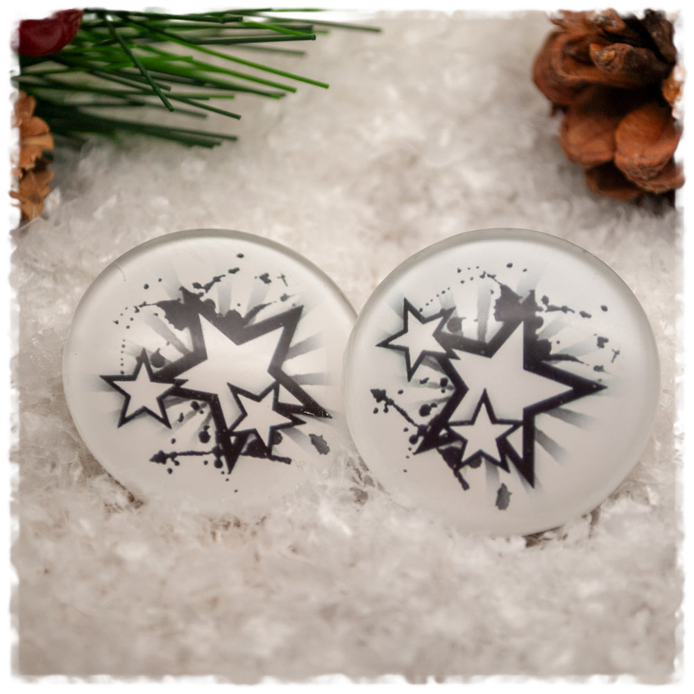 Ohrringe in 30 mm weiß mit Sternen 925er Silber