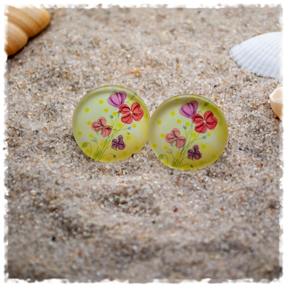 Ohrringe gelb mit bunten Blumen