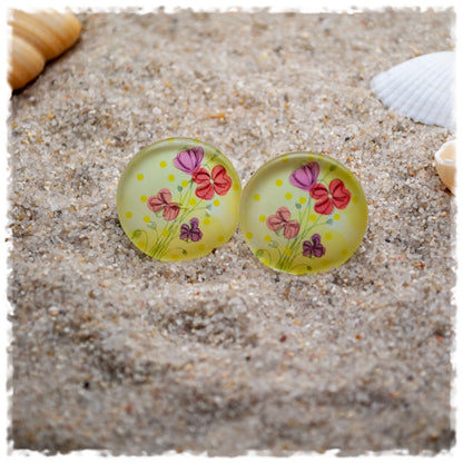Ohrringe gelb mit bunten Blumen