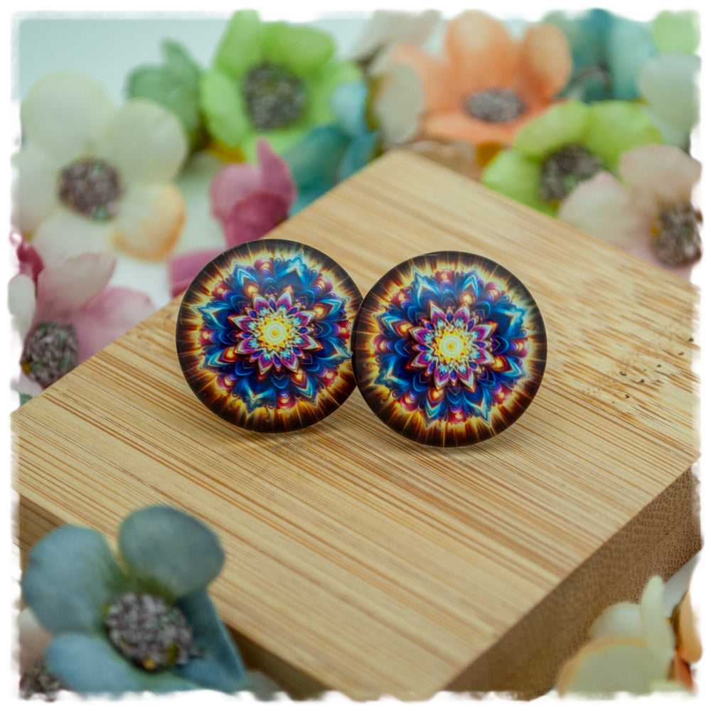 Ohrringe mit Mandala in blau und golden - Jackelina