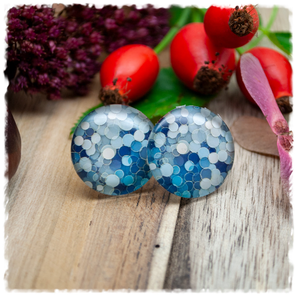 Ohrringe mit Paillettenmuster in blau und beige
