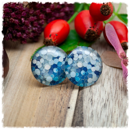 Ohrringe mit Paillettenmuster in blau und beige