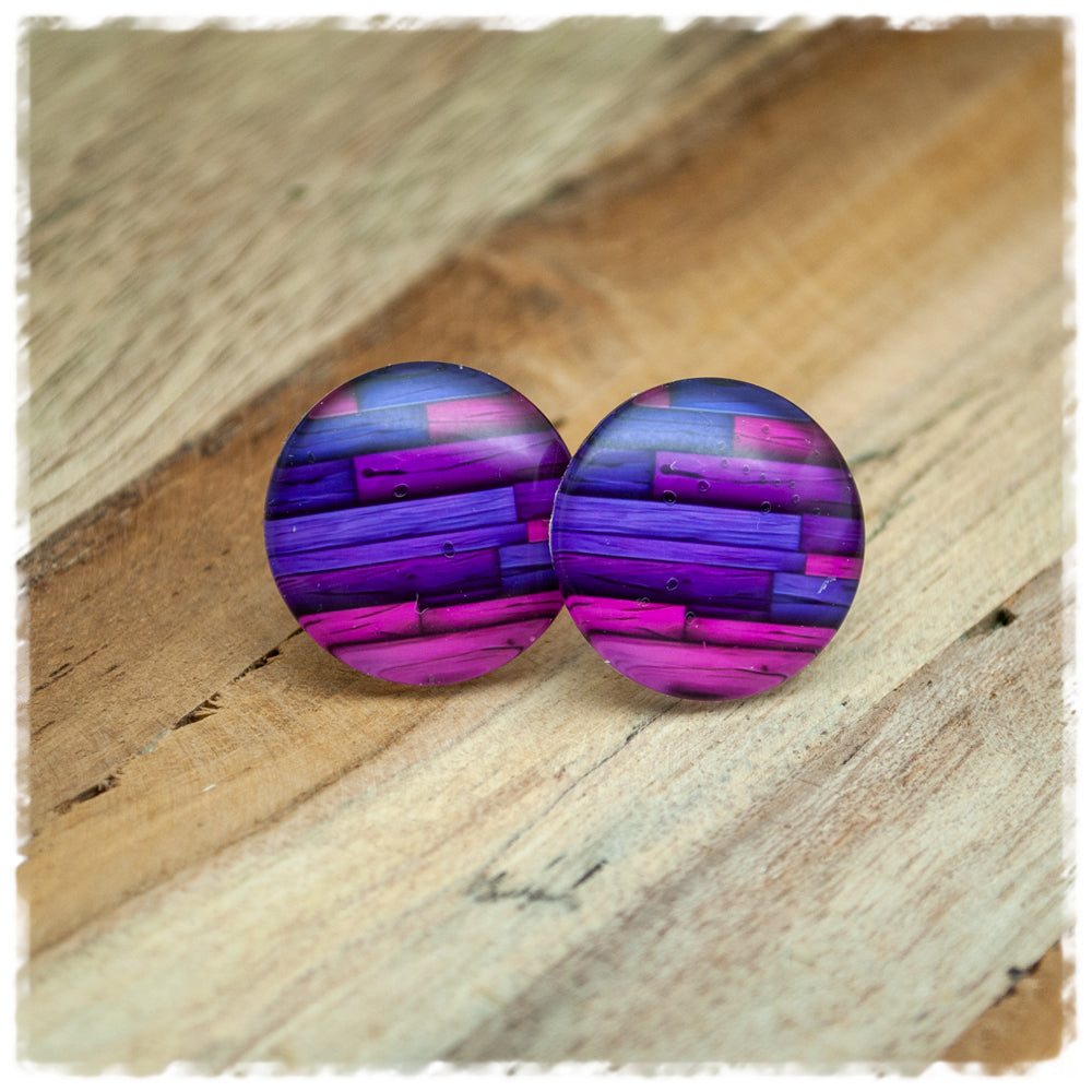 Ohrringe violettes Holzdekor