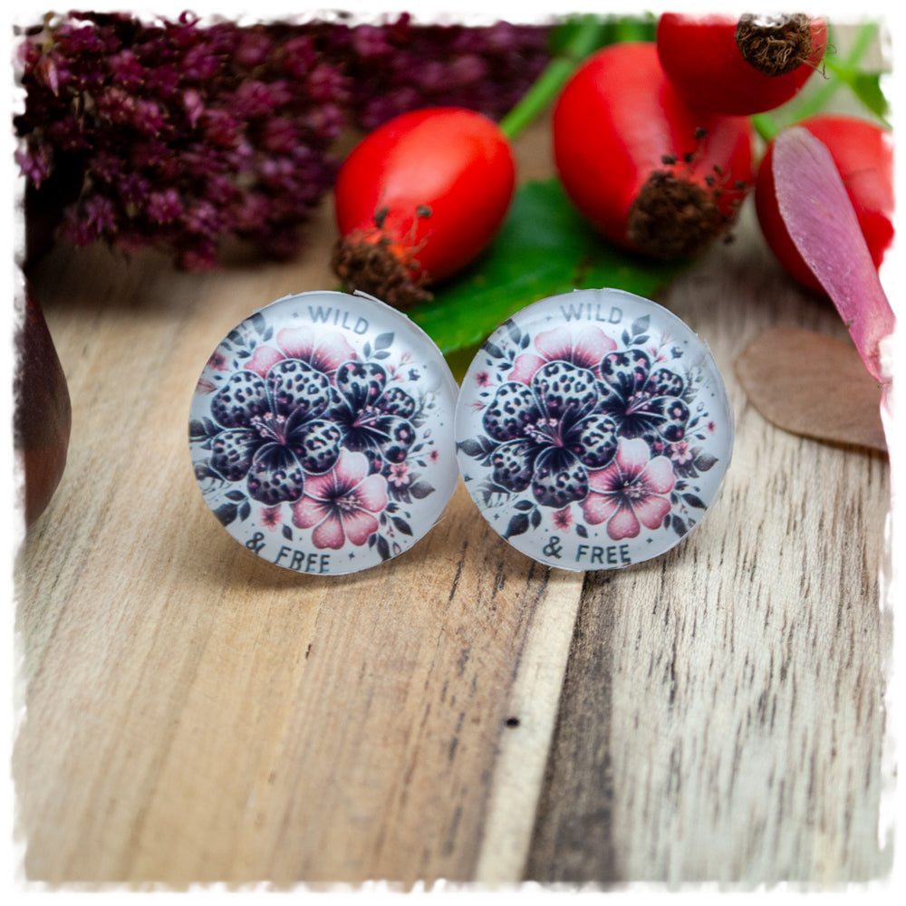 Ohrringe weiß rosa- und leoprint Blüte