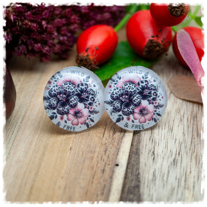 Ohrringe weiß rosa- und leoprint Blüte