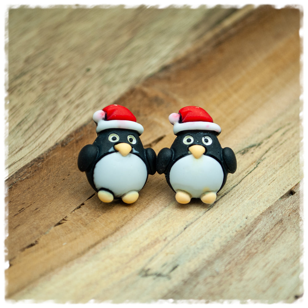 Ohrringe in 20 mm Pinguin mit Weihnachtsmütze
