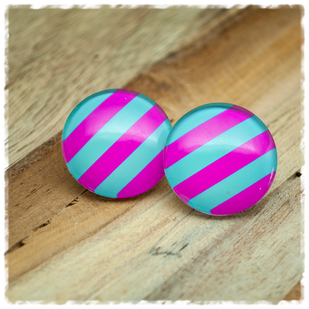 Ohrringe in 25 mm pink türkis gestreift