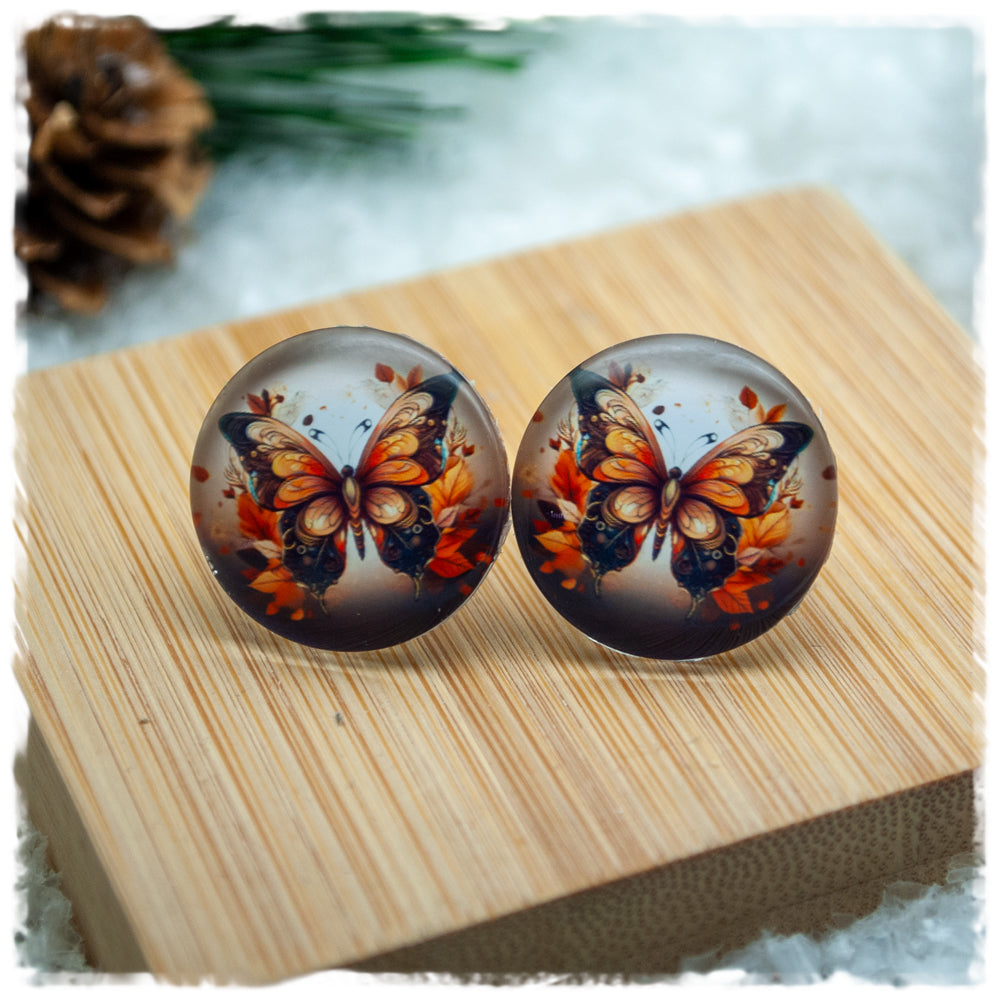 Ohrringe in 20 mm beige braun mit braunem Schmetterling