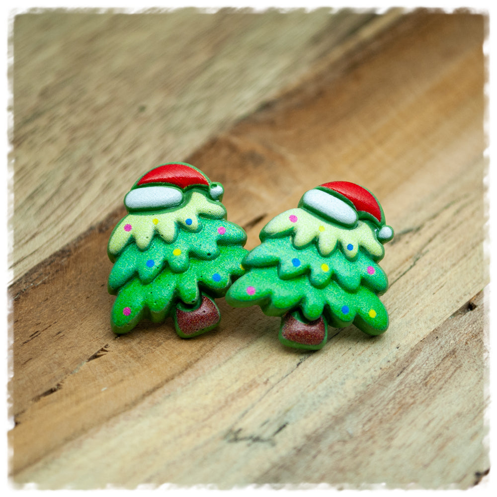 Ohrringe in 20 mm Tannenbaum mit Weihnachtsmütze