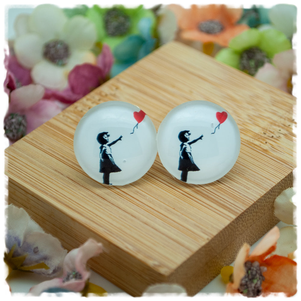 Ohrringe Mädchen mit rotem Herzluftballon - Jackelina