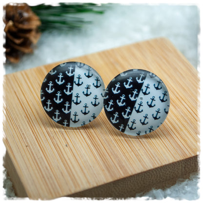 Ohrringe schwarz weiß mit kleinen Ankern