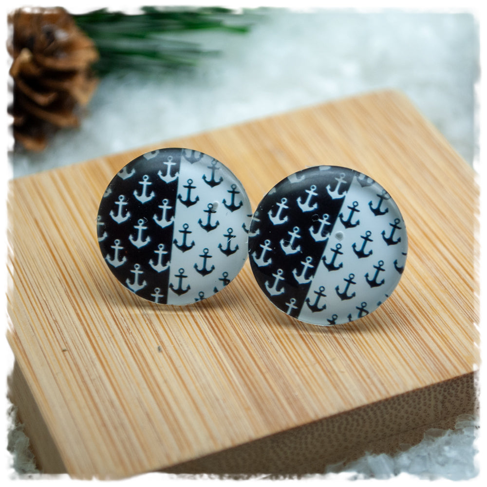 Ohrringe in 20 mm schwarz weiß mit Ankern