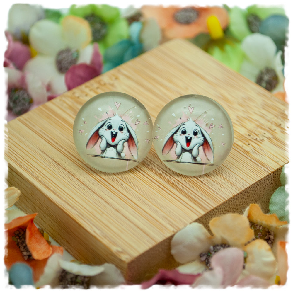 Ohrringe in 20 mm beige mit weißem Hasen