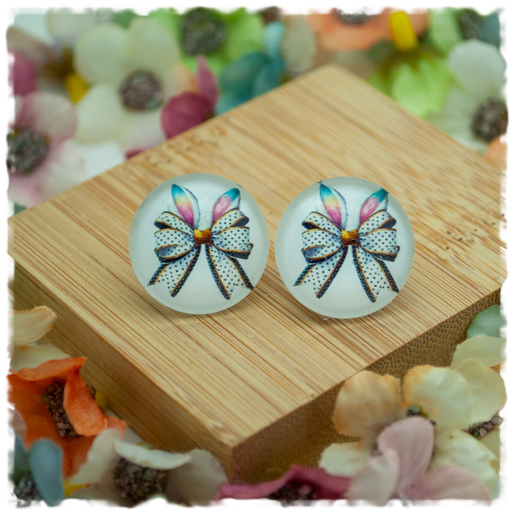 Ohrringe weiß mit Schleife und Hasenohren - Jackelina