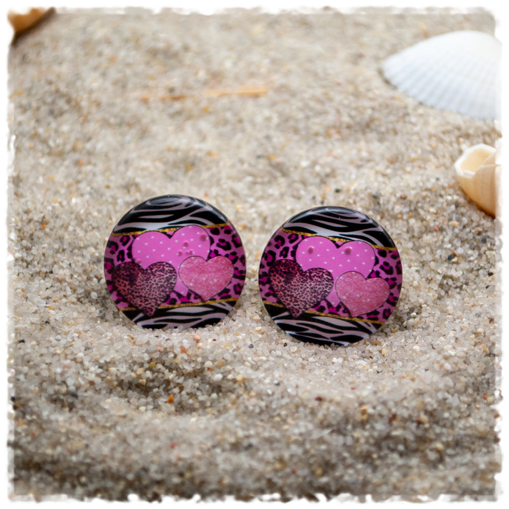 Ohrringe in 20 mm Animalprint mit rosa Herzen