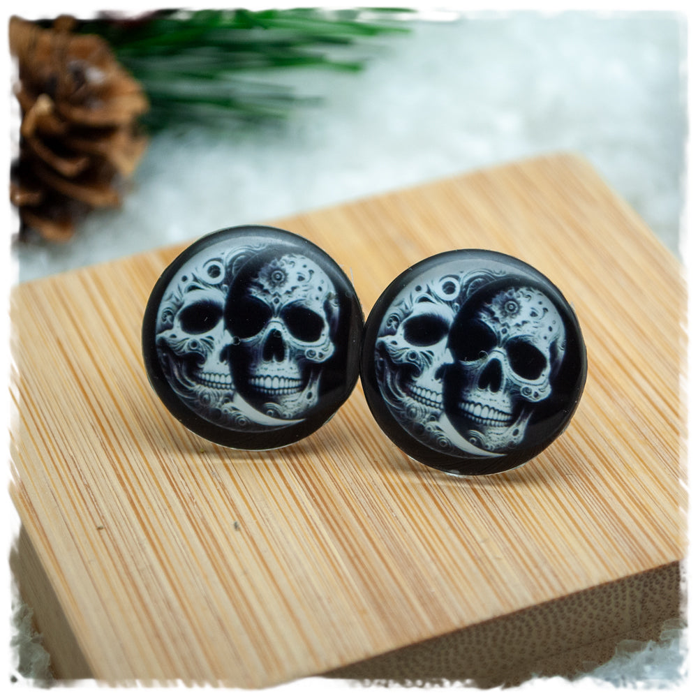 Ohrringe schwarz mit Mond und Totenkopf