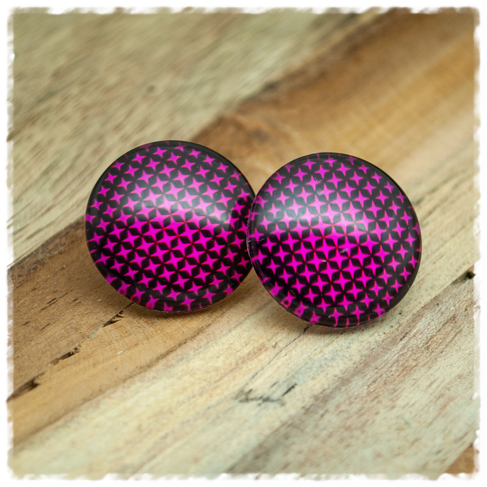 Ohrringe in 25 mm schwarz pink gemustert
