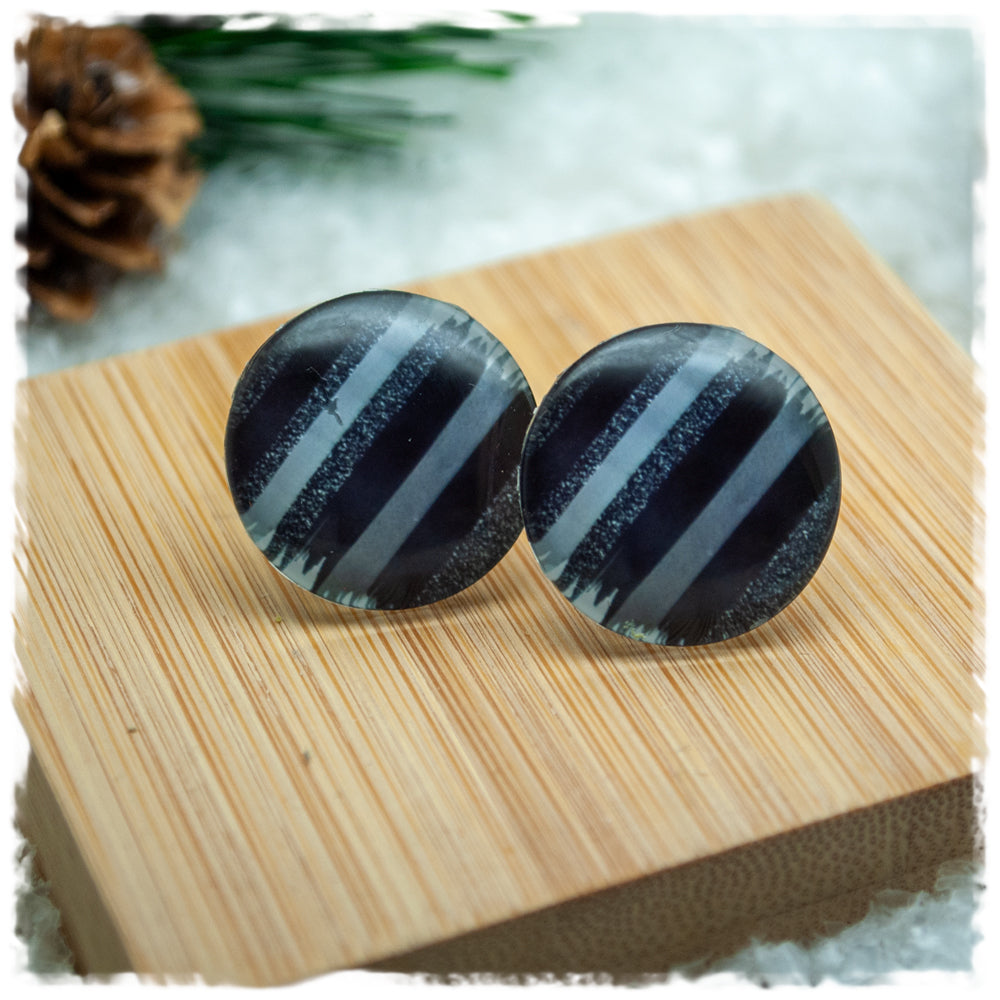 Ohrringe in 20 mm schwarz grau gestreift