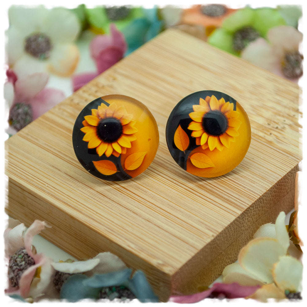 Ohrringe schwarz gelb mit Sonnenblume - Jackelina