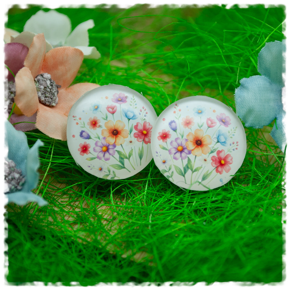 Ohrringe beige mit bunten Blumen