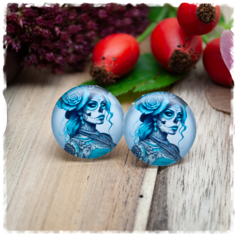 Ohrringe hellgrau mit LaCatrina in türkis (AKTION)