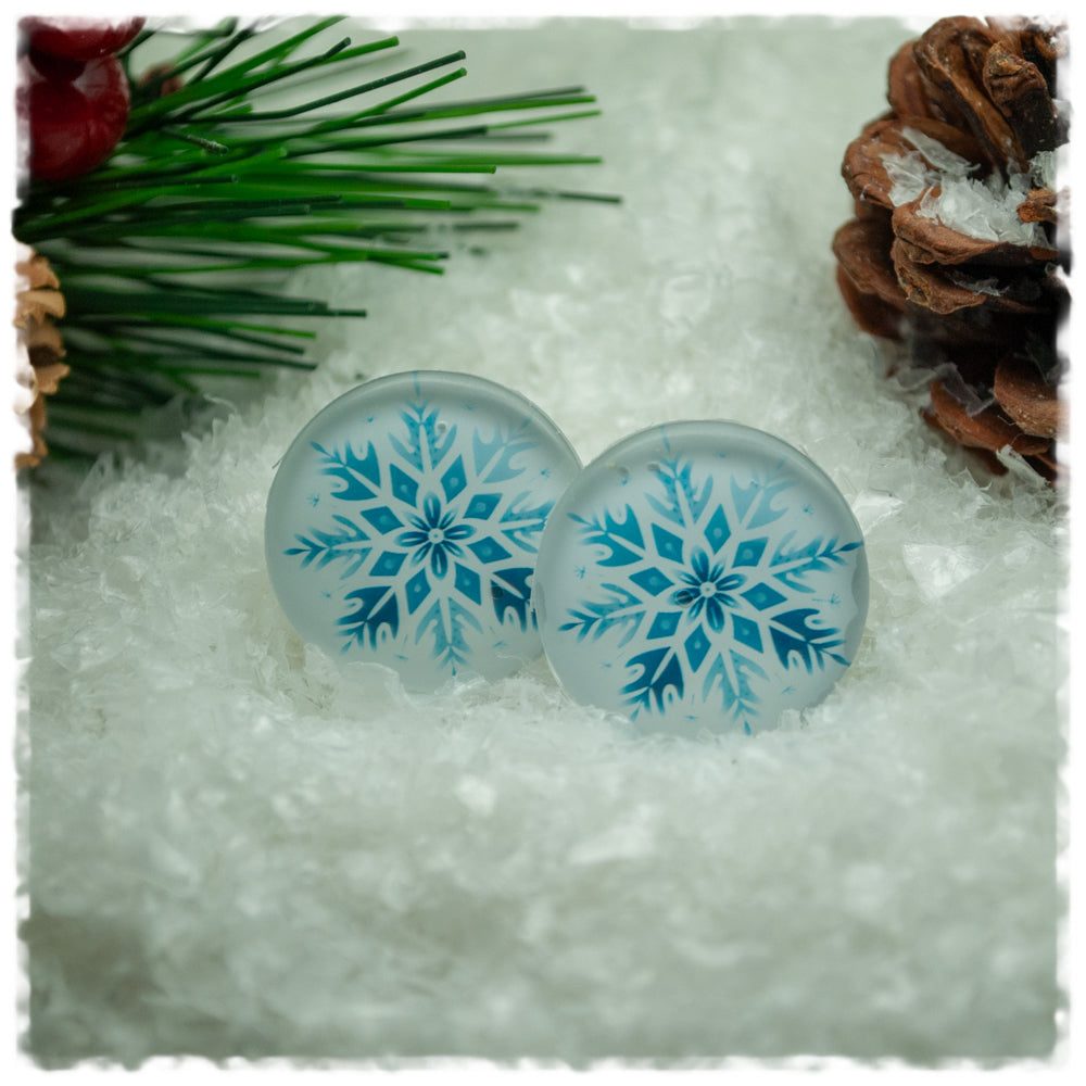 Ohrringe weiß mit blauer Schneeflocke