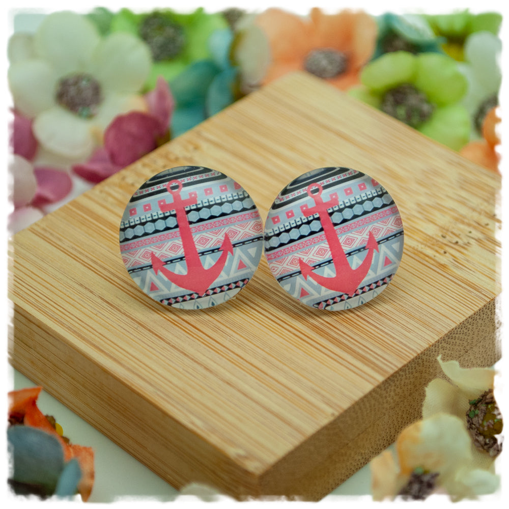 Ohrringe BOHO Muster mit rosa Anker - Jackelina