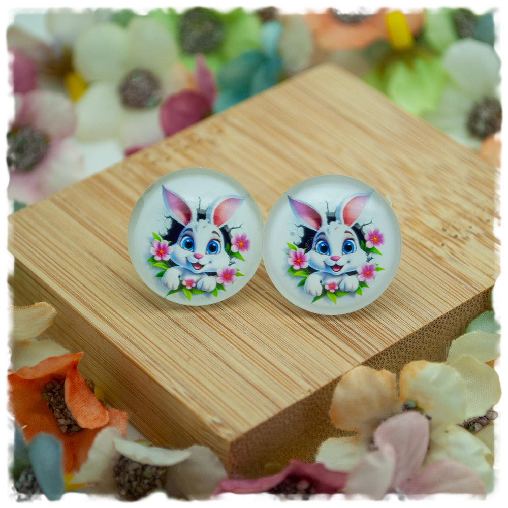 Ohrringe weiß mit kleinem Hasen - Jackelina