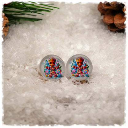 Ohrringe in 14 mm Baummännchen mit Weihnachtsschmuck