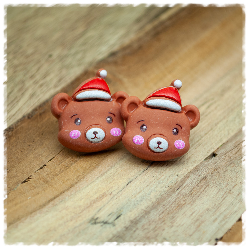 Ohrringe in 20 mm Bär mit Weihnachtsmütze