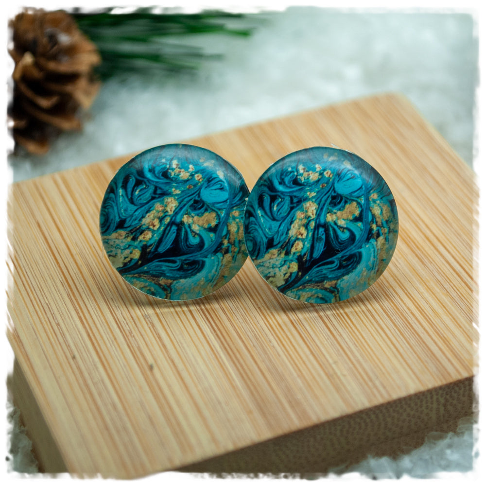 Ohrringe petrol golden marmoriert