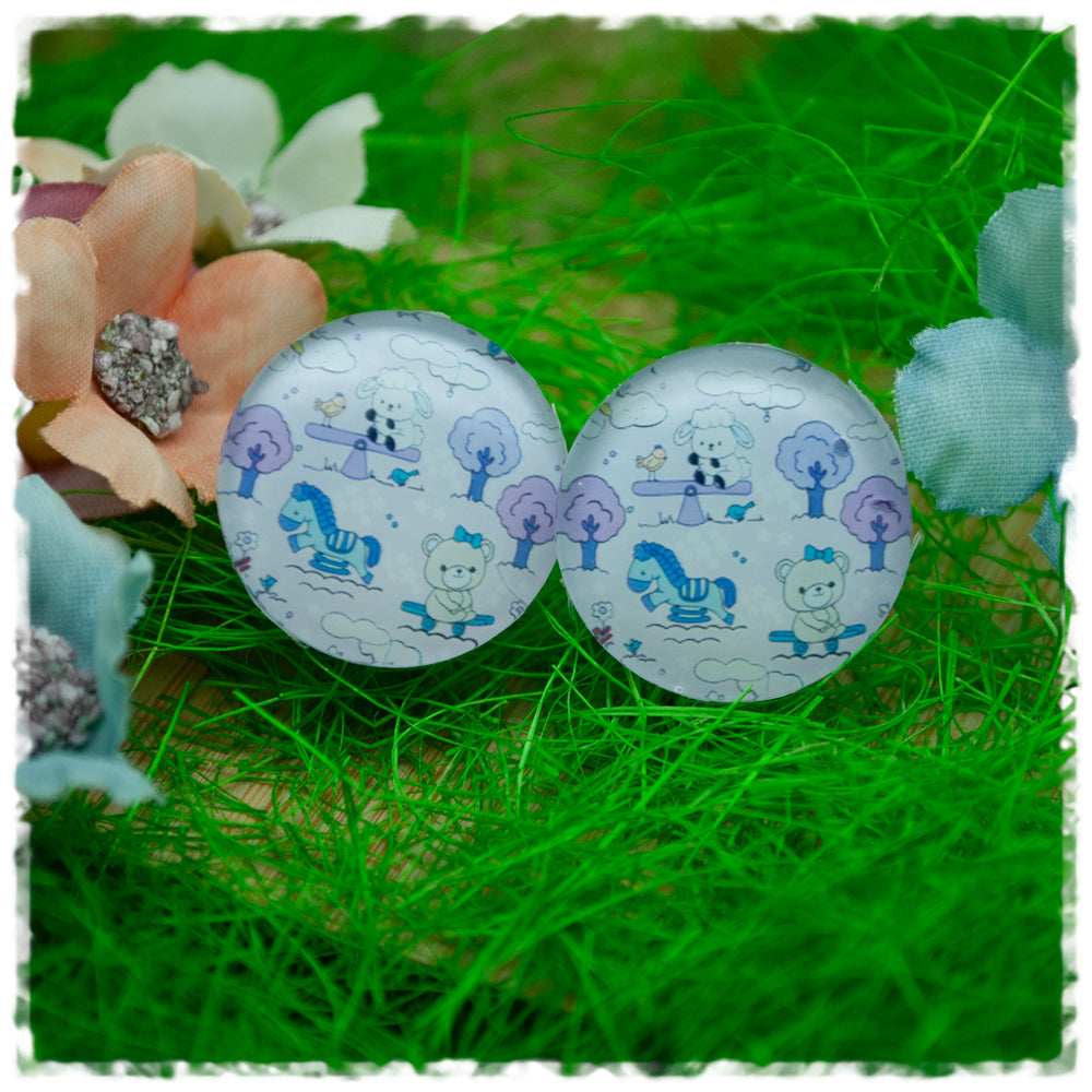 Ohrringe flieder mit Bäumen, Bärchen und Pferdchen