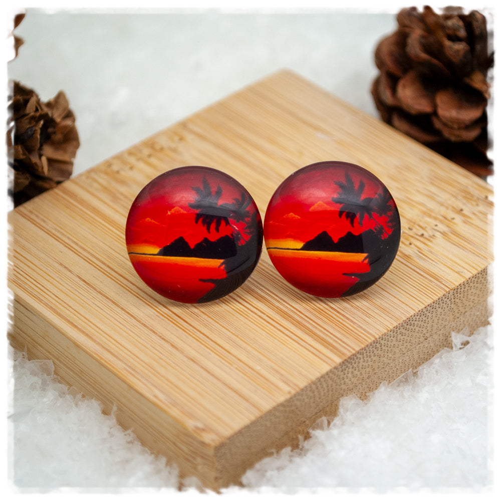 Ohrringe in 20 mm rot mit Bergen und Palmen - Jackelina