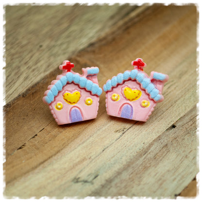 Ohrringe in 20 mm rosa Weihnachtshäuschen