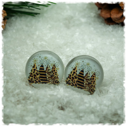 Ohrringe beige mit Leoprinttannenbäumen