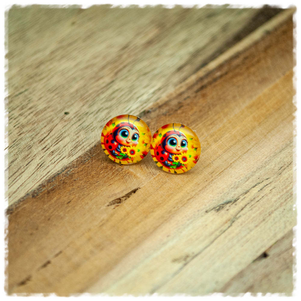 Ohrringe in 12 mm gelb mit Marienkäfer