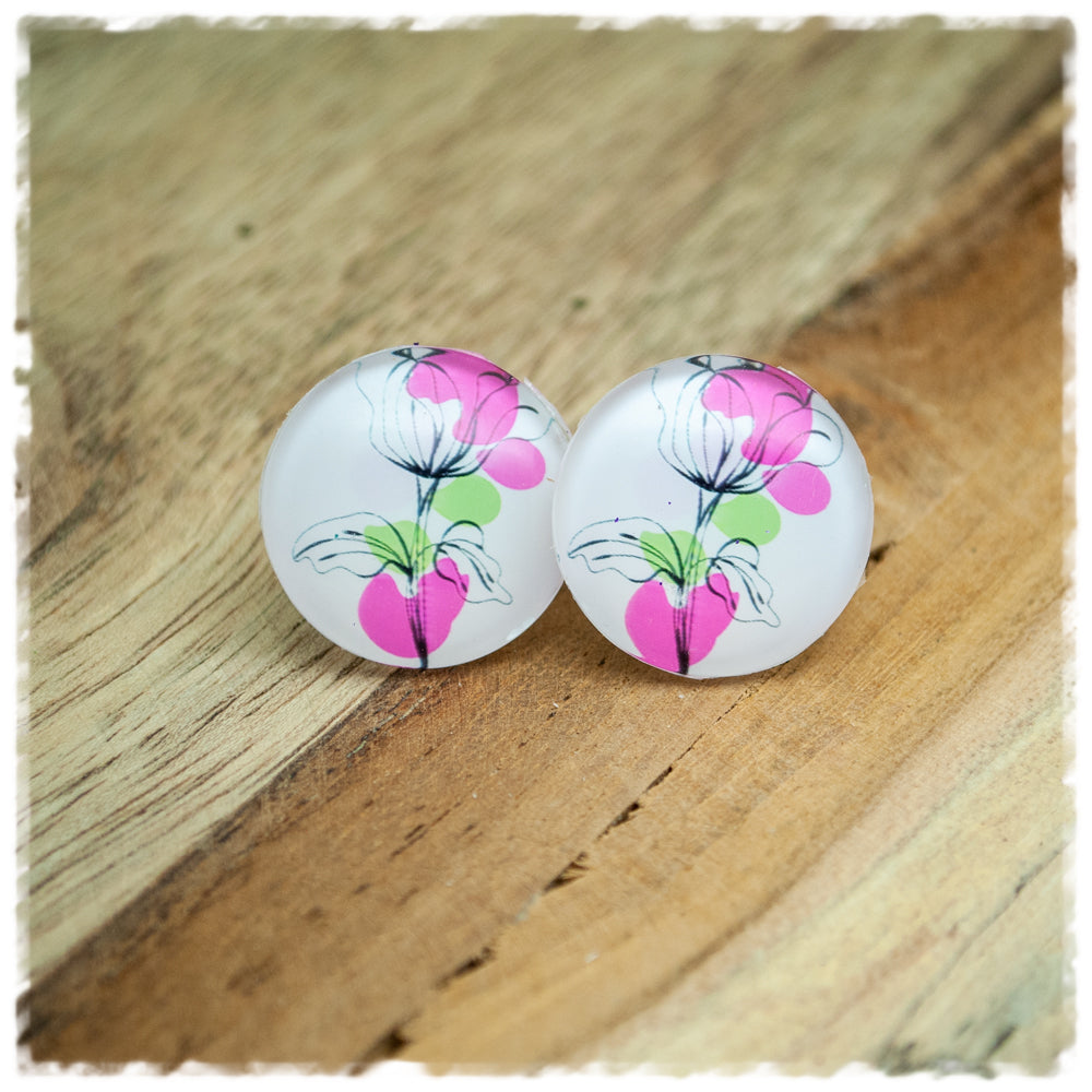 Ohrringe weiß mit pinker Blume