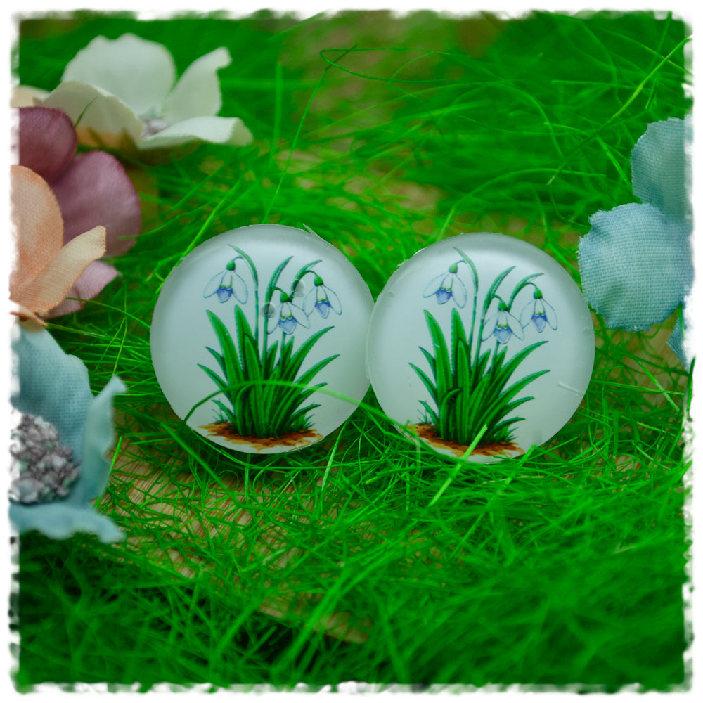Ohrringe in 20 mm weiß mit Schneeglöckchen