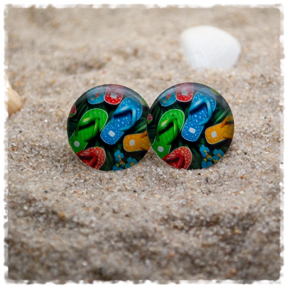 Ohrringe in 20 mm grün mit bunten Flip Flops