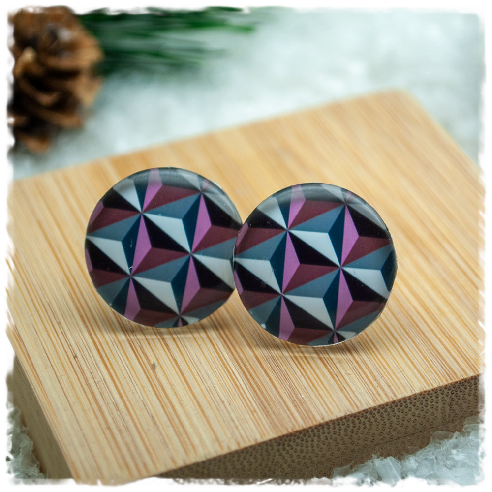 Ohrringe in 20 mm geometrisches Muster in grau und lila