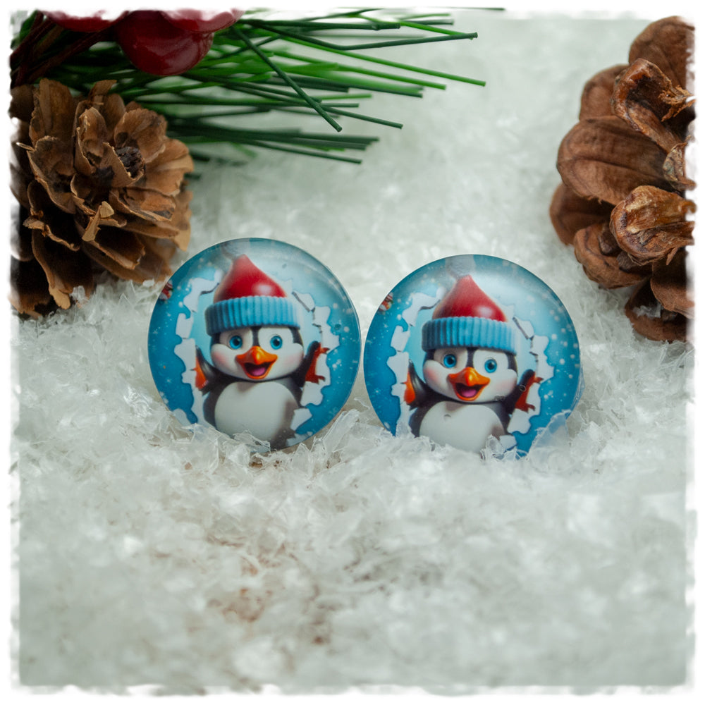 Ohrringe in 20 mm hellblau mit Pinguin