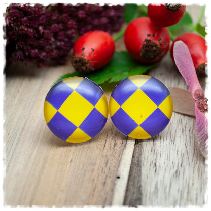 Ohrringe gelb lila kariert