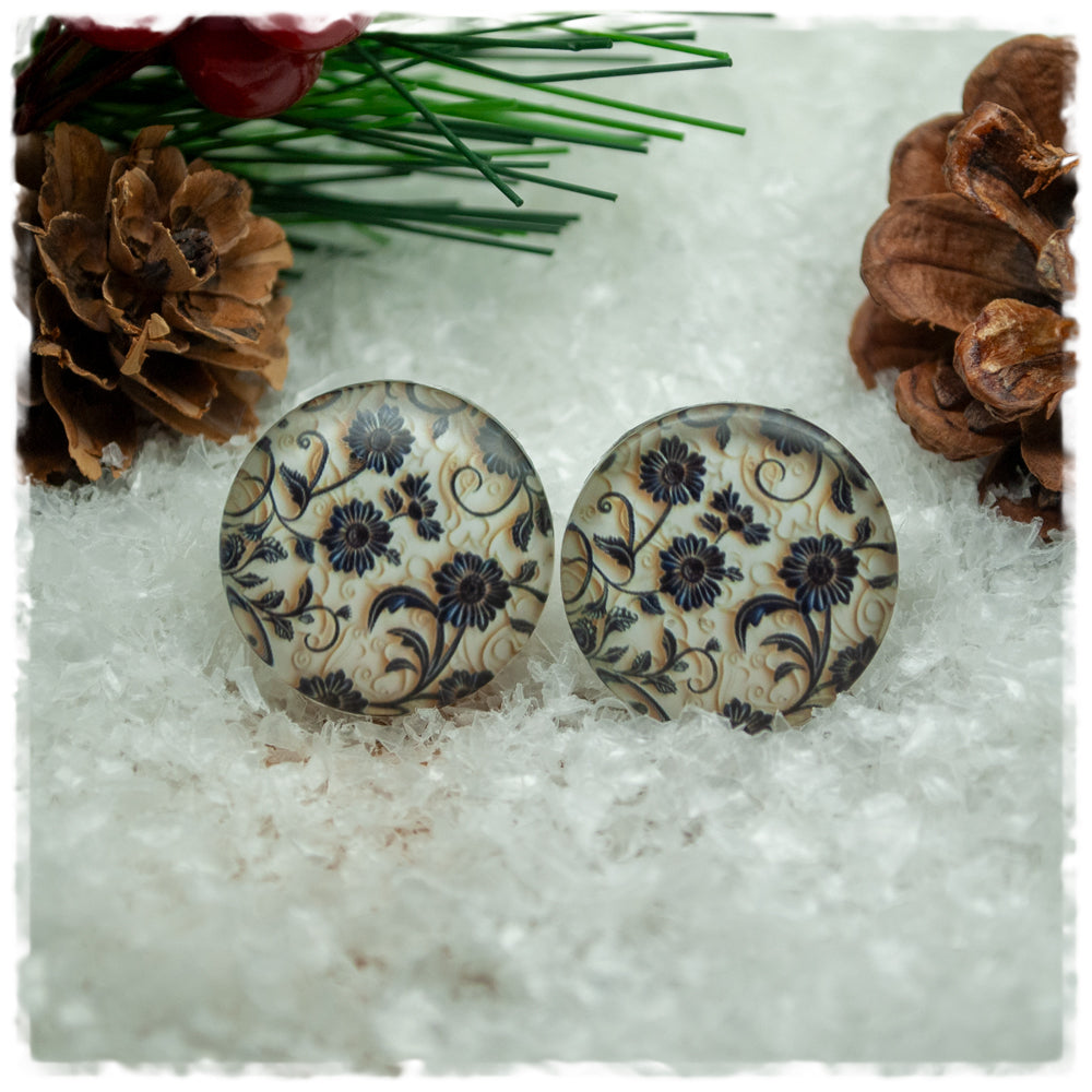 Ohrringe in 20 mm beige mit Ranken und Blüten