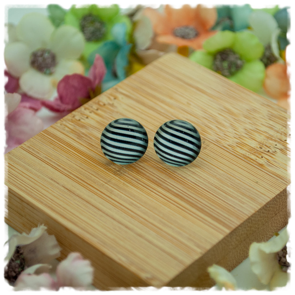 Ohrstecker in 12 mm schwarz weiß gestreift