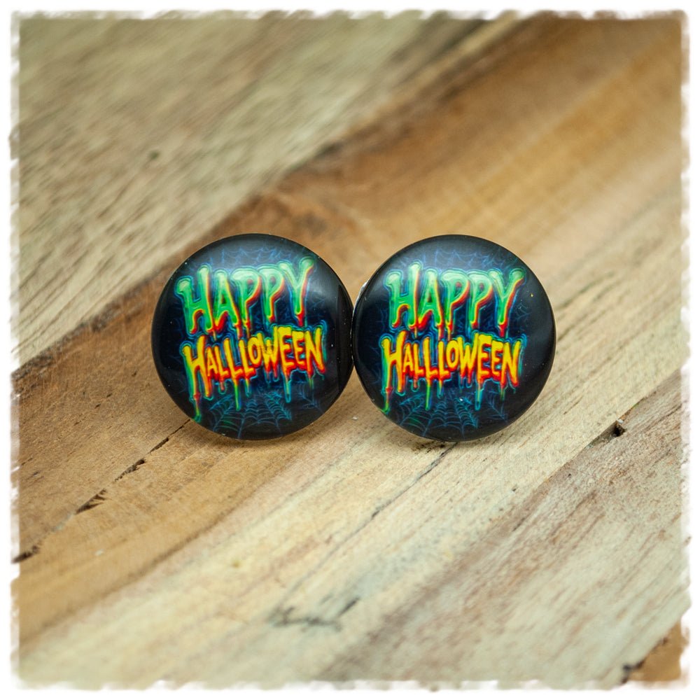 Ohrringe schwarz mit Happy Halloween