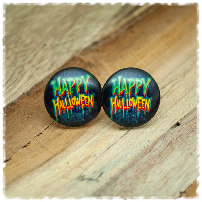Ohrringe schwarz mit Happy Halloween