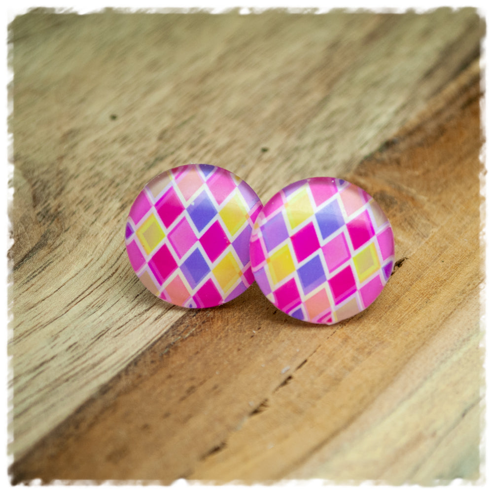 Ohrringe Rauten in pink, gelb und lila