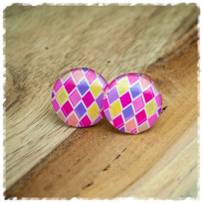 Ohrringe Rauten in pink, gelb und lila