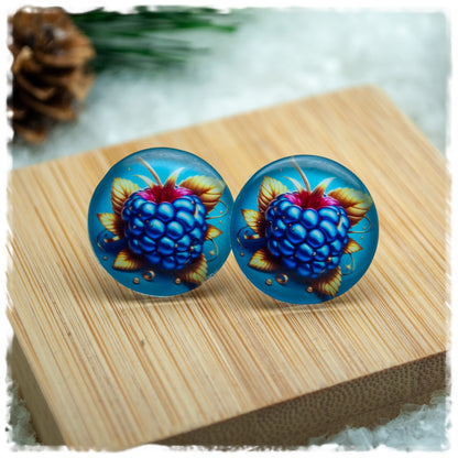 Ohrringe blau mit blauer Himbeere