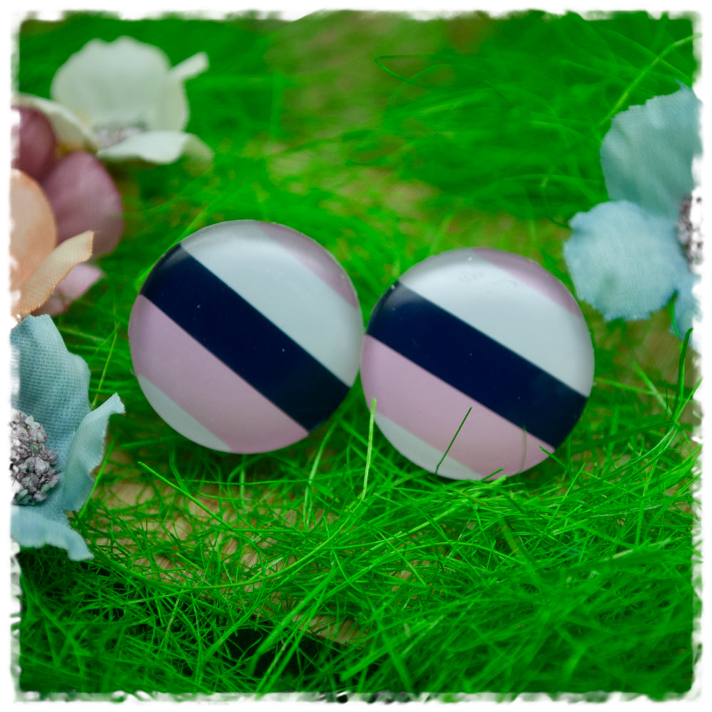 Ohrringe in 20 mm weiß, dunkelblau und rosa gestreift